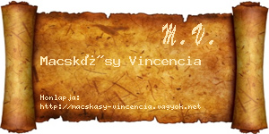 Macskásy Vincencia névjegykártya